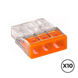 Pack De 2 Unidades - Conector Rápido 3 Conductores Rígidos, Ø Máximo 2,5 Mm², Transparente / Naranja. Contiene 10 Unidades