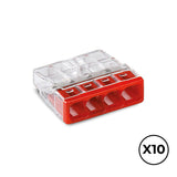 Pack De 2 Unidades - Conector Rápido 4 Conductores Rígidos, Ø Maximo 2,5 Mm², Transparente / Roja. Contiene 10 Unidades