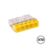 Pack De 2 Unidades - Conector Rápido 5 Conductores Rígidos, Ø Máximo 2,5 Mm², Transparente / Amarilla. Contiene 10 Unidades