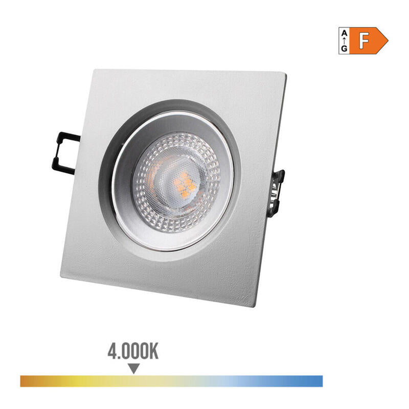 Pack De 2 Unidades - Downlight Led Empotrable Cuadrado 5w 4000k Luz Dia Color Cromo 9x9cm Edm
