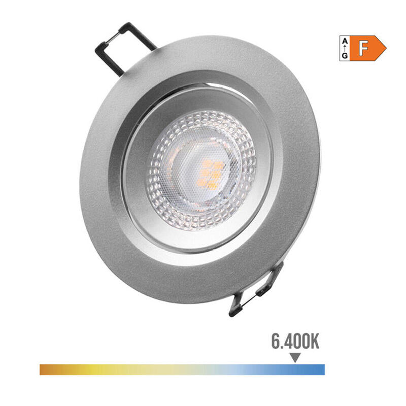 Pack De 2 Unidades - Downlight Led Empotrable Redondo 5w 6400k Luz Fria. Color Cromo Ø9cm Edm