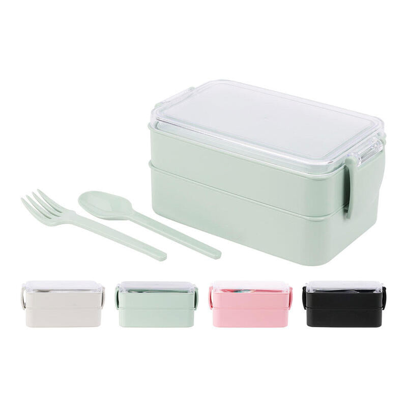 Pack De 2 Unidades - Fiambrera Para Almuerzo Con 2 Bandejas + Cubiertos Colores Surtidos 183 X 103 X 86 Mm