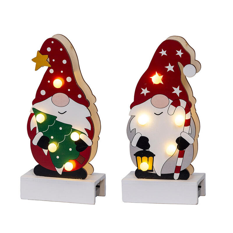 Pack De 2 Unidades - Figura Gnomo Madera Con Led 8,50 X 4,50 X 18 Cm, Modelos Variados