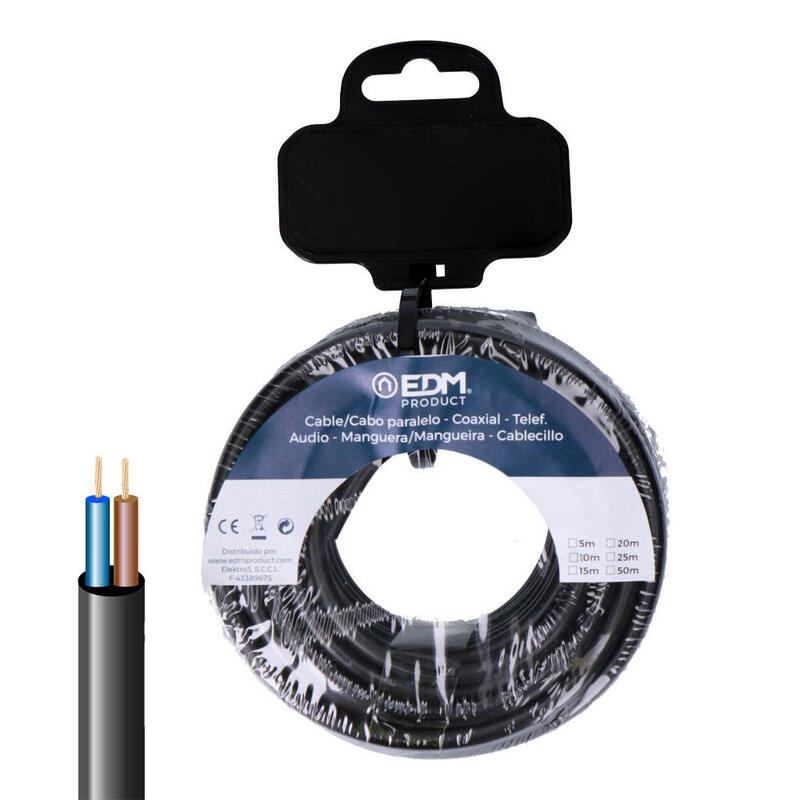 Pack De 2 Unidades - Manguera Tubular H05vv-F 2x0,75mm² Negra 5m.