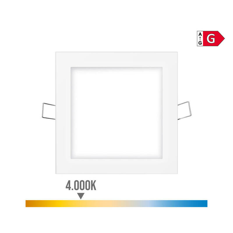 Pack De 2 Unidades - Mini Downlight Led Empotrable Cuadrado 6w 4000k Luz Dia. Color Blanco 11,7x11,7cm Edm