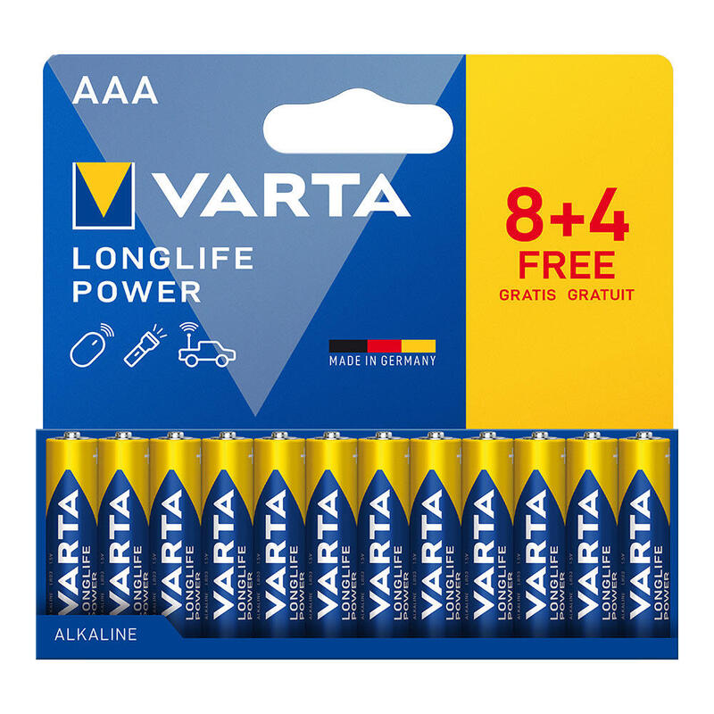 Pack De 2 Unidades - Pila Alkalina Longlife Power Aaa - Lr03 (Blister Cartón 12 Uds 8+4) Ø10,5 X 44,5 Mm