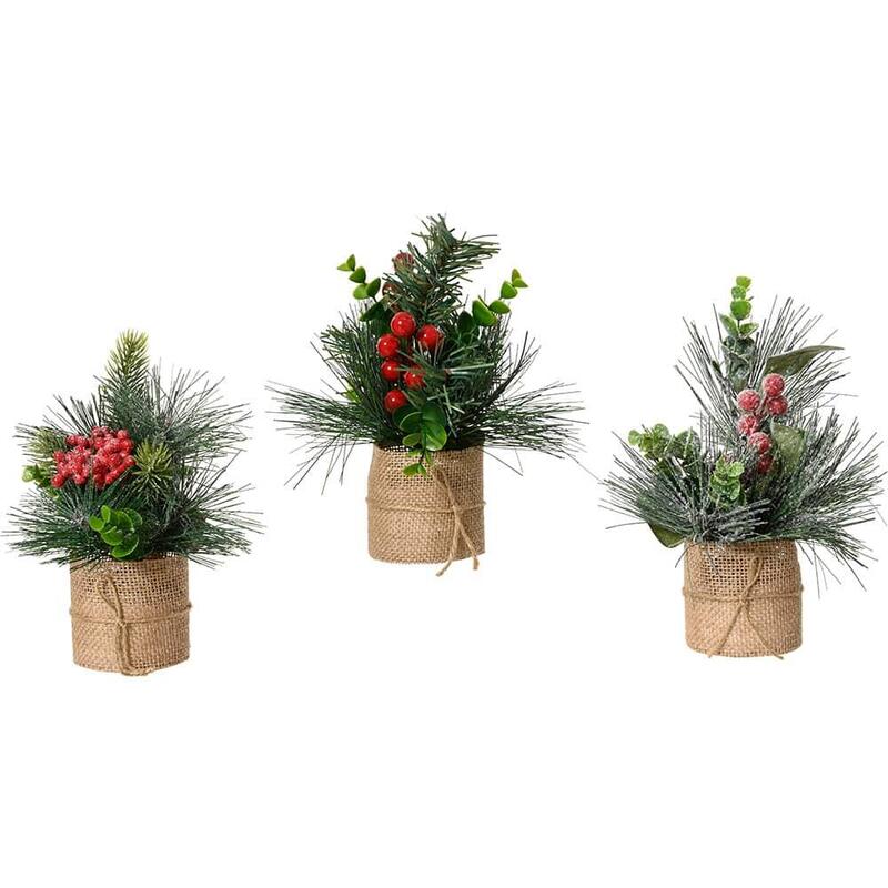 Pack De 2 Unidades - Plantas Decoración Pequeñas Navidad Uso Interior 20 X 15 Cm, 3 Piezas