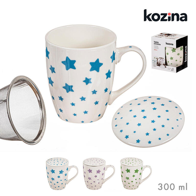 Pack De 2 Unidades - Taza Infusión Estrellas Con Filtro Y Tapa, Colores Surtidos, 300 Ml