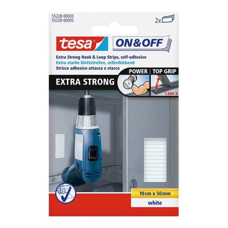 Pack De 2 Unidades - Tiras De Cierre Extrafuerte Blanco 50 Mm X 10 Cm, 2 Pares