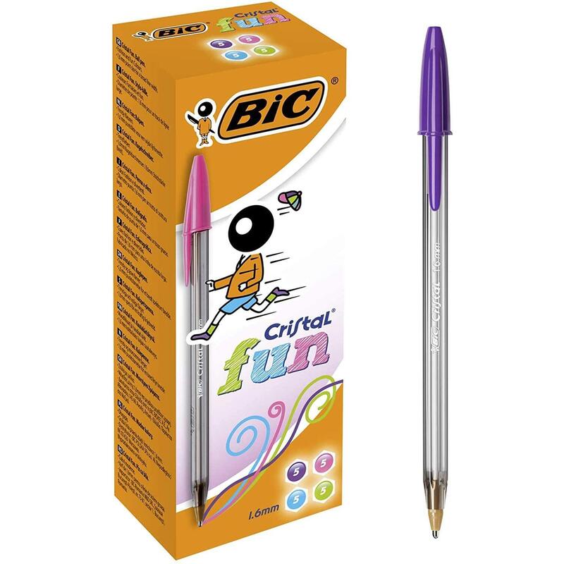 Pack De 20 Unidades Bic Cristal Fun Pack De 20 Boligrafos De Bola - Punta Redonda De 1.6mm - Trazo 0.42mm - Tinta Con Base De Aceite - Colores Surtidos