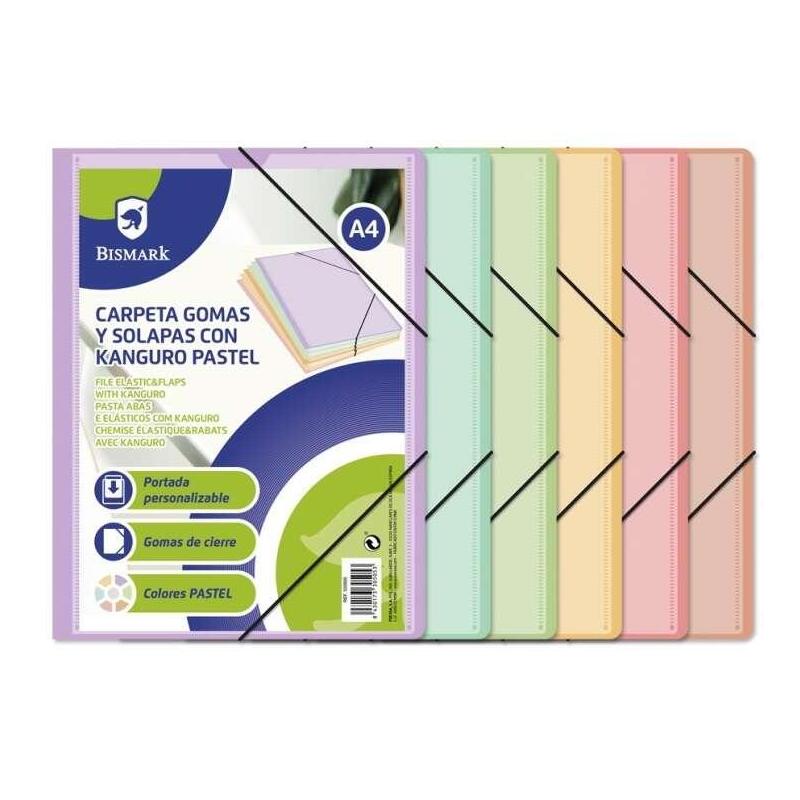 Pack De 24 Unidades Bismark Carpeta De Gomas A4 Kanguro Con Solapas - Colores Pastel Surtidos