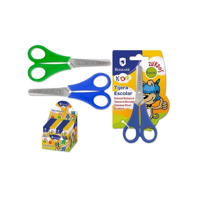 Pack De 24 Unidades Bismark Kids Tijera Escolar Para Zurdos - Mangos En Plastico - Punta Roma - Colores Azul Y Verde