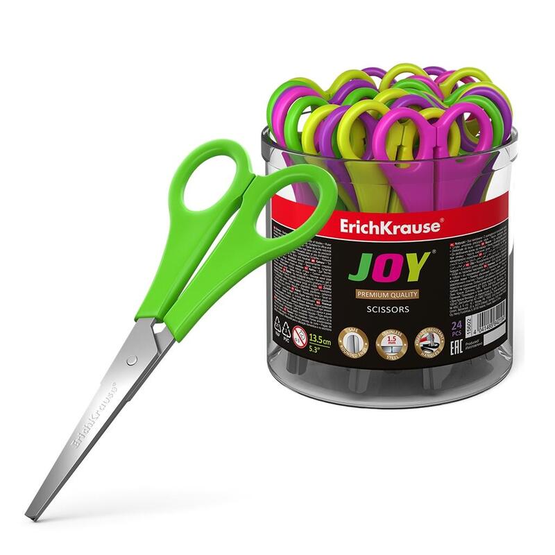 Pack De 24 Unidades Erichkrause Joy Tijeras - Cuchillas De Acero Inoxidable De Alta Calidad - Extremos Redondeados Seguros - Resistente A La Corrosion - Mangos De Plastico Resistente A Los Golpes - Color Negro