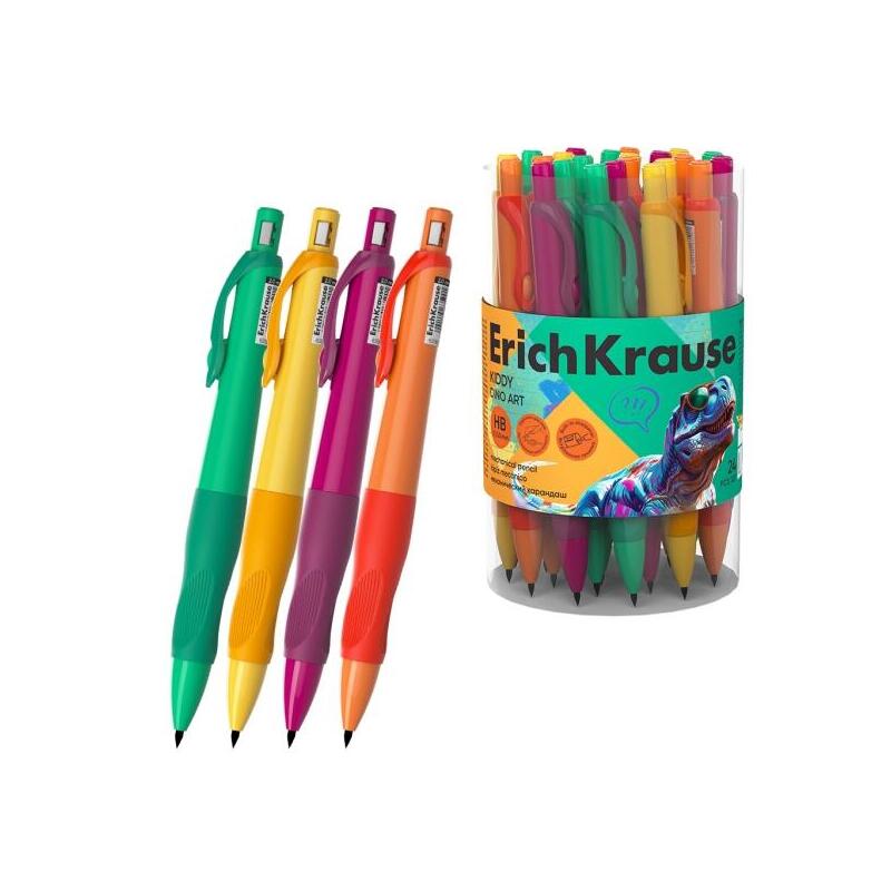 Pack De 24 Unidades Erichkrause Kiddy Dino Art Portaminas - Mina Hb De 2.0mm - Agarre De Goma - Motivo De Dinosaurios -