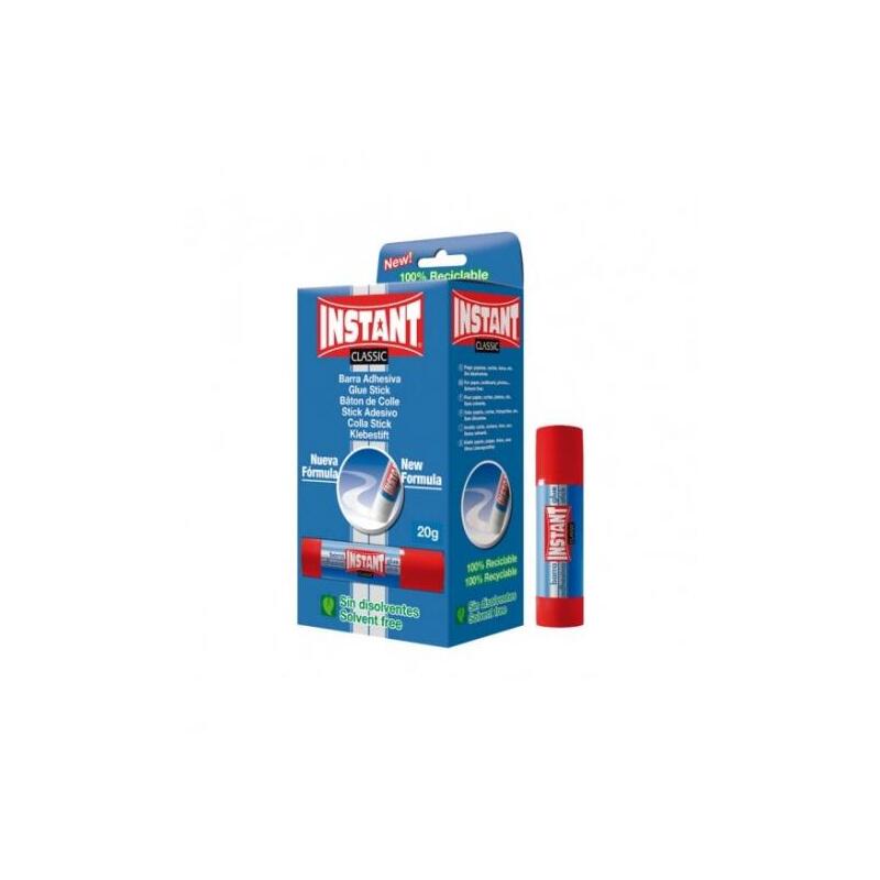Pack De 24 Unidades Instant Classic Barra De Pegamento 20grs - Apto Para Uso Infantil Y/O Domestico - Lavable - Sin