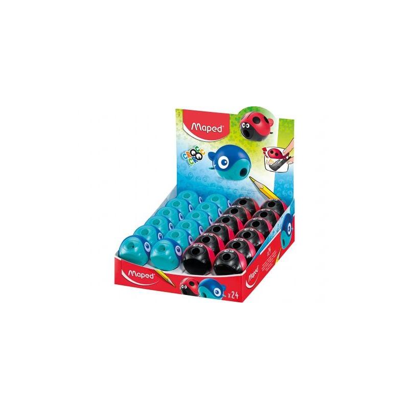 Pack De 24 Unidades Maped Croc Croc Sacapuntas De 1 Orificio Con Deposito - Divertidos Diseños De Mariquita Y Ballena