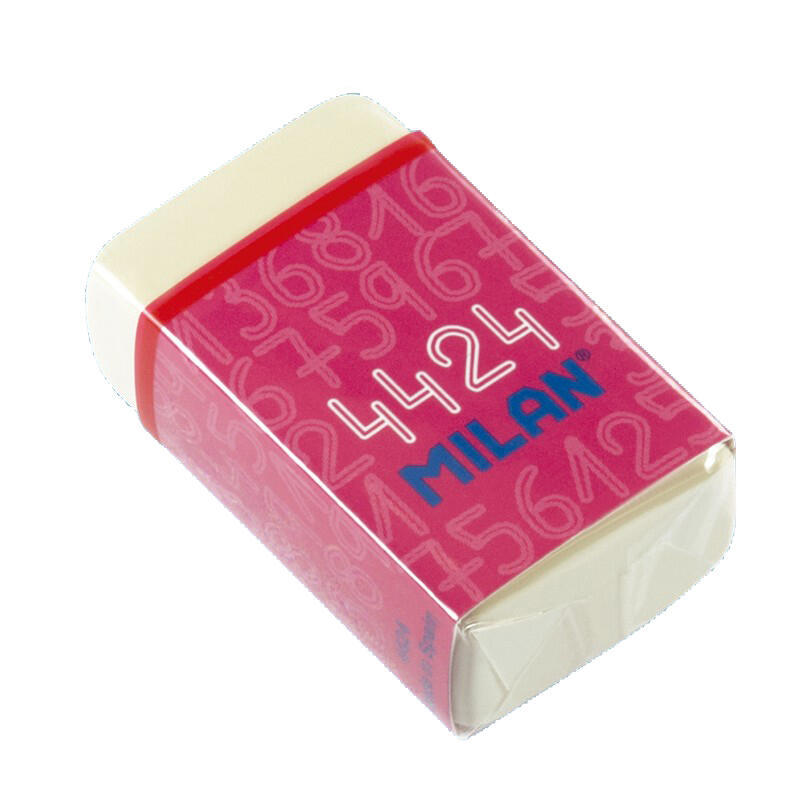 Pack De 24 Unidades Milan 4424 Goma De Borrar Rectangular - Miga De Pan - Suave Caucho Sintetico - Faja De Carton De Colores - Color Blanco