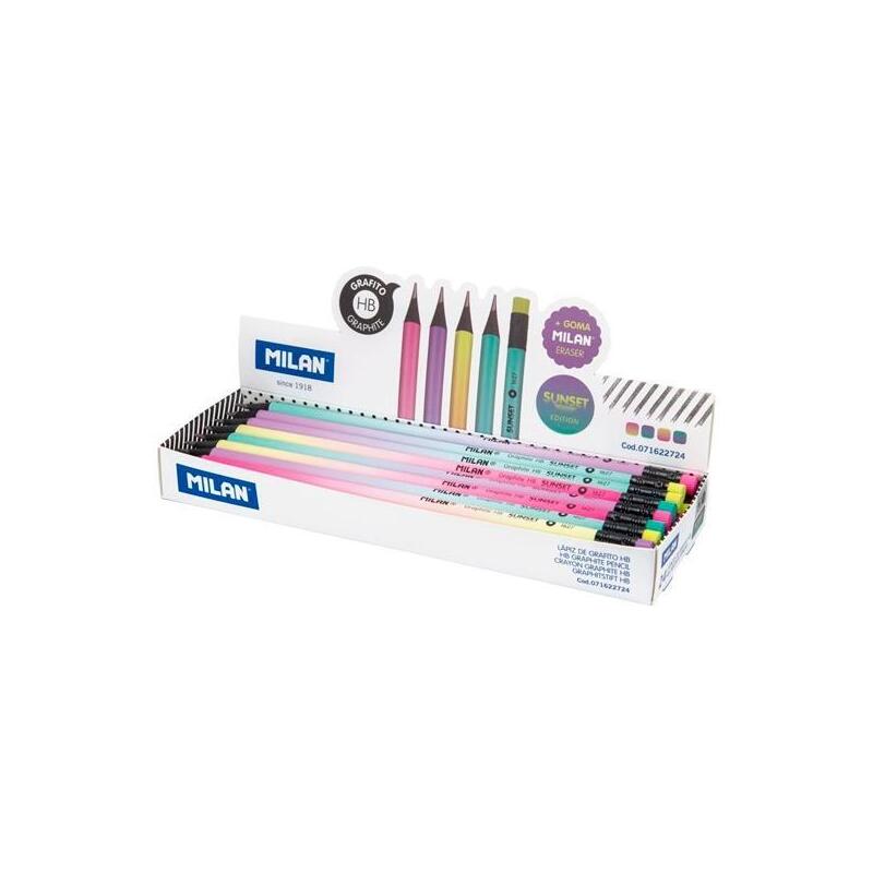 Pack De 24 Unidades Milan Lápices Grafito Hb Con Goma Sunset Colores Surtidos