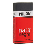 Pack De 24 Unidades Milan Nata 7024 Goma De Borrar Rectangular - Plastico - Faja De Carton Roja - Envuelta Individualmente - Extra Suave - Color Negro