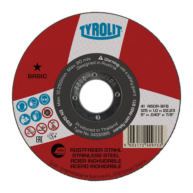 Pack De 25 Unidades - Disco De Corte Plano 41c Ø125x1x22,23 A60r-Bfb Tyrolit