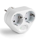 Pack De 3 Unidades - Adaptador 2 Tomas 2p+T Schuko Con Interruptor Ip20 Blanco
