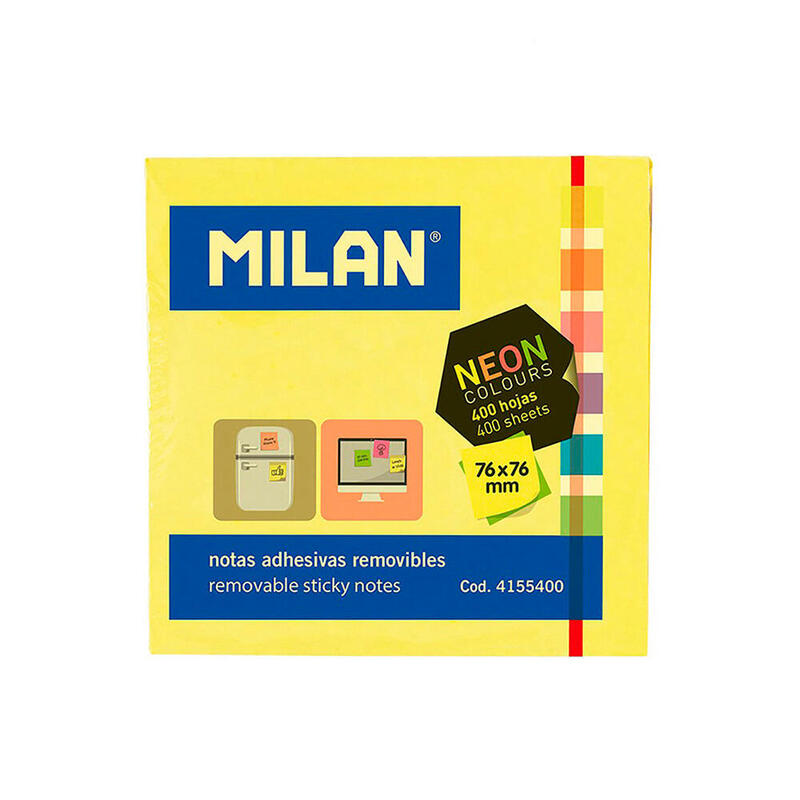 Pack De 3 Unidades - Pack 400 Notas Adhesivas 76x76mm Colores Fluor Milan