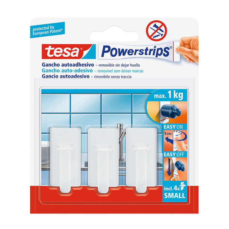 Pack De 3 Unidades - Tesa Powerstrips Hasta 1kg Classic Blanco 57530