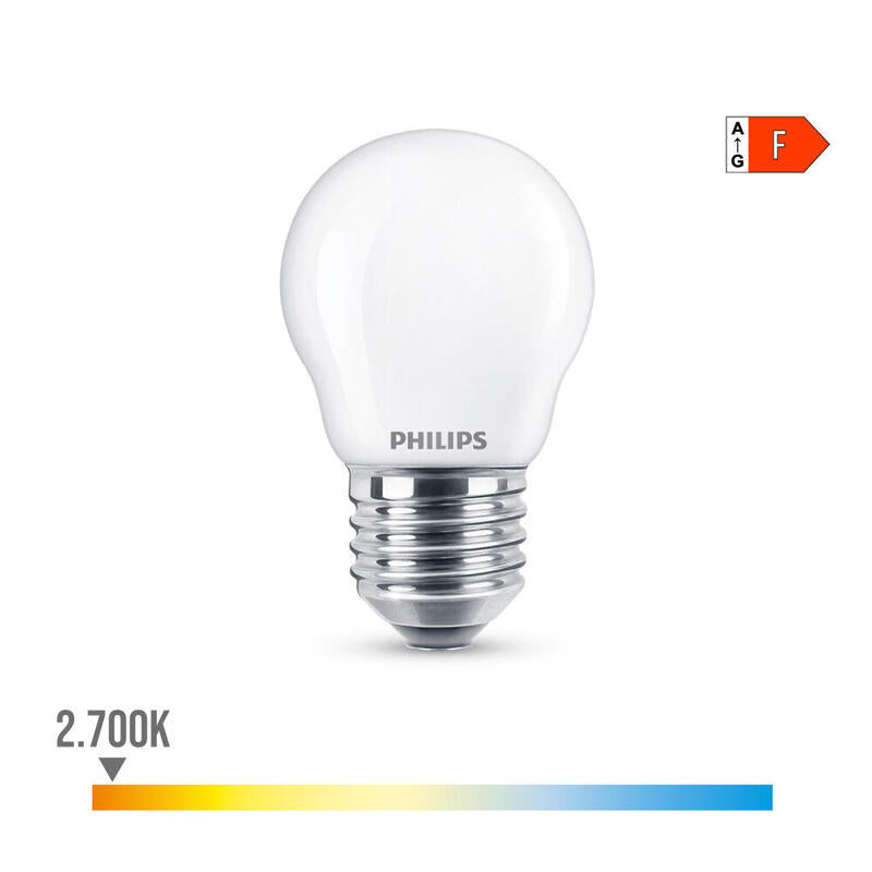 Pack De 4 Unidades - Bombilla Esferica Led E27 4,3w 470lm 2700k Luz Calida Ø4,5x8,2cm Philips