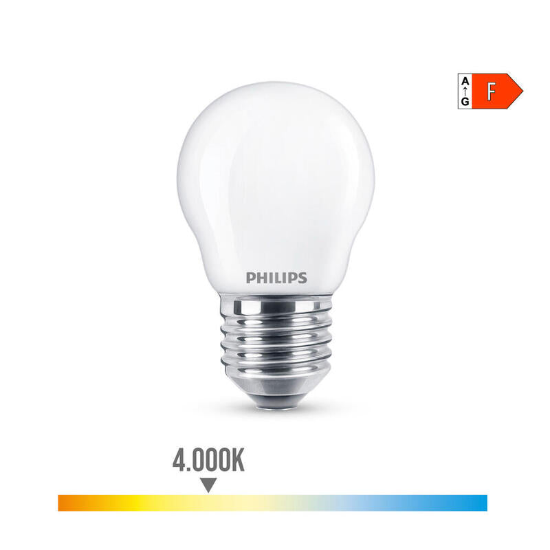 Pack De 4 Unidades - Bombilla Esferica Led E27 4,3w 470lm 4000k Luz Dia Ø4,5x7,8cm Philips