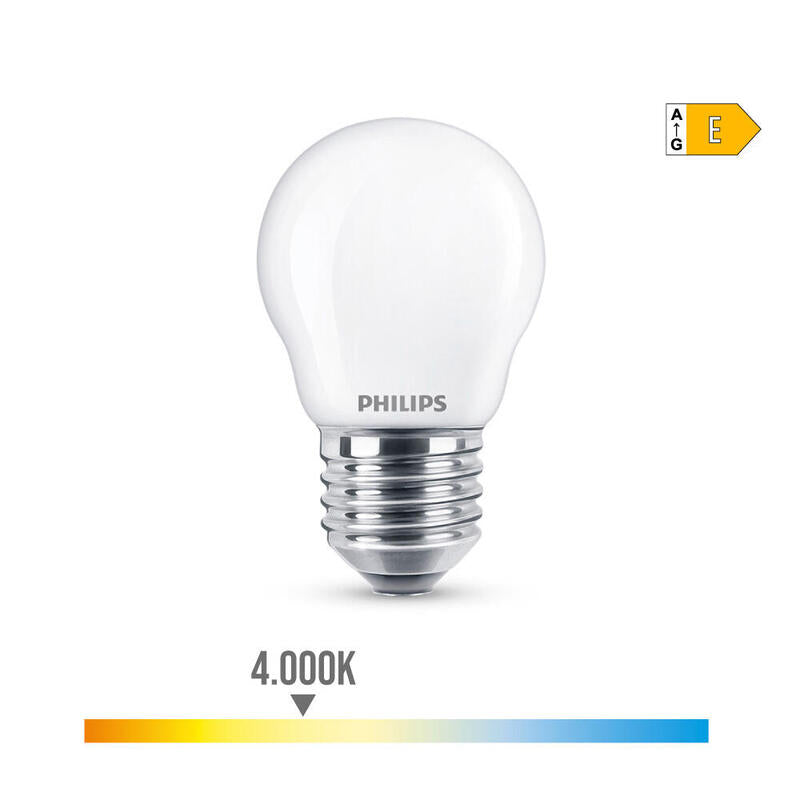 Pack De 4 Unidades - Bombilla Esferica Led E27 6,5w 806lm 4000k Luz Dia Ø4,5x7,8cm Philips