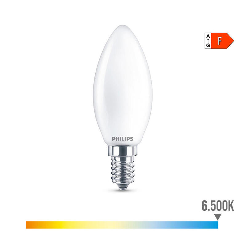 Pack De 4 Unidades - Bombilla Vela Led E14 4,3w 470lm 6500k Luz Fria Ø3,5x9,7cm. Philips
