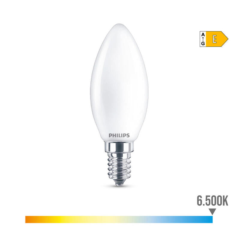 Pack De 4 Unidades - Bombilla Vela Led E14 6,5w 806lm 6500k Luz Fria Ø3,5x9,7cm. Philips