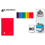 Pack De 4 Unidades - Cuaderno A5, Con Espiral, Tapa Dura, 80 Hojas Cuadrícula 4 Mm, Colores Surtidos