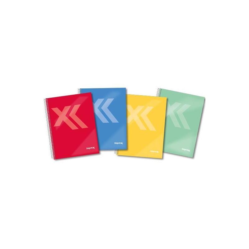 Pack De 4 Unidades Imprex Cuaderno Espiral Tapa Forrada Folio 80h 90gr 4x4 Colores Surtidos
