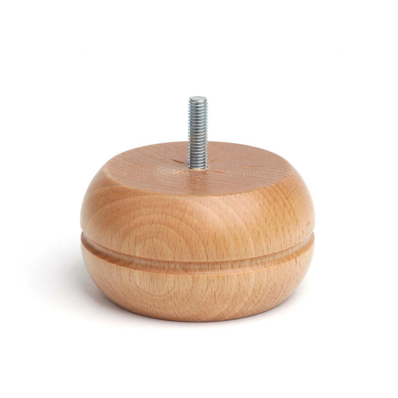 Pack De 4 Unidades - Pata De Madera Redonda De Haya En Color Haya Laca Transparente Mod.459. Dimensiones Ø9x5cm Rei