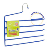 Pack De 4 Unidades - Percha Antideslizante Para 5 Pantalones, Color Azul
