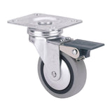 Pack De 4 Unidades - Rueda Giratoria De Goma Con Placa, Freno Y Eje Liso, Color Gris, Carga Máx. 17 Kg, Ø 4 Cm