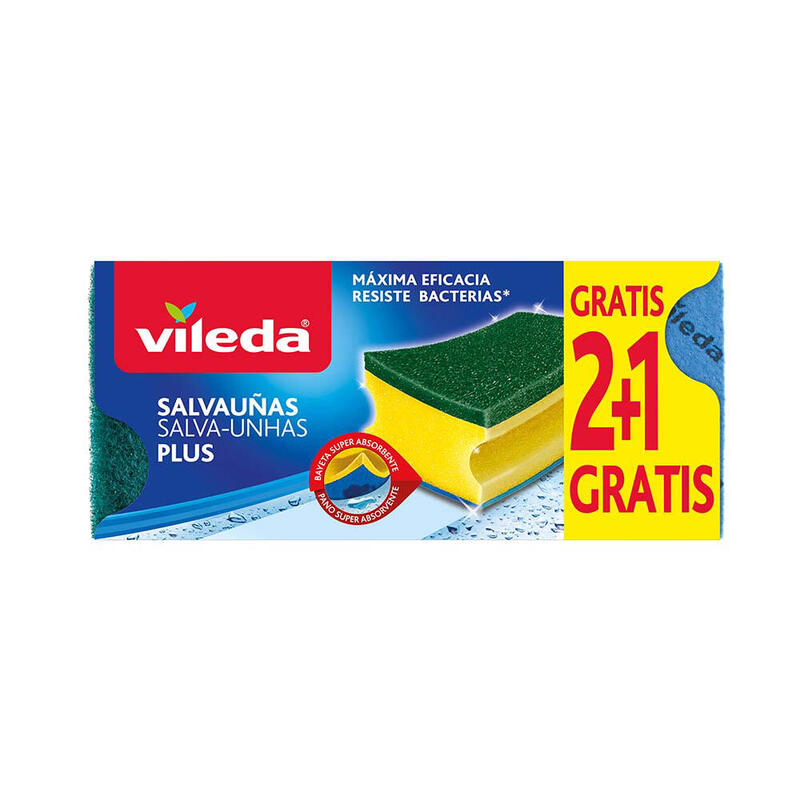 Pack De 4 Unidades - Salvauñas Antibacterias 2+1 Estropajo Con Bayeta 162589 Vileda