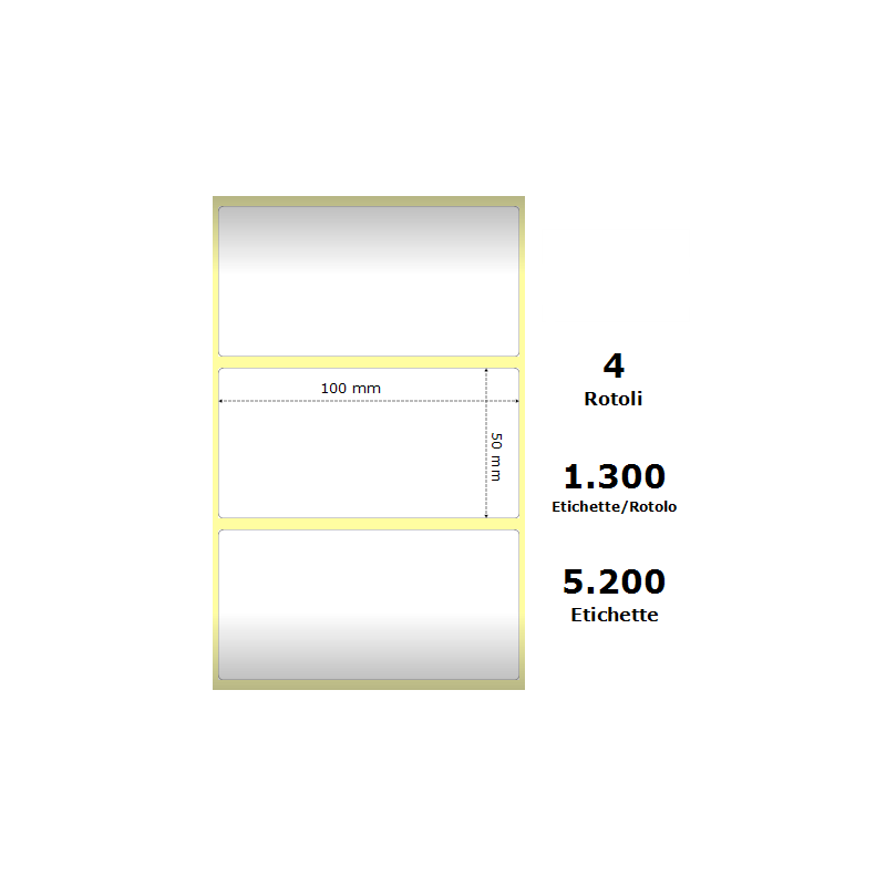 Pack De 4 Unidades White 100x50mm 1300 Et/Rotolo Z-2000d 3.9x2x1 Core 4 Rolls