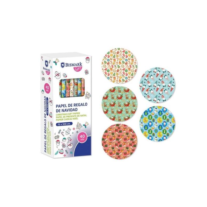 Pack De 40 Unidades Bismark Navidad Juguetes Rollo De Papel Regalo - Medidas 70cmx500cm - 5 Diseã±Os Diferentes
