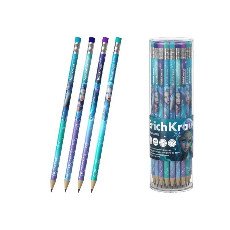 Pack De 42 Unidades Erichkrause Aquamarine Lapiz De Grafito Con Goma De Borrar - Mina Hb - Cuerpo Redondo - Plastico -