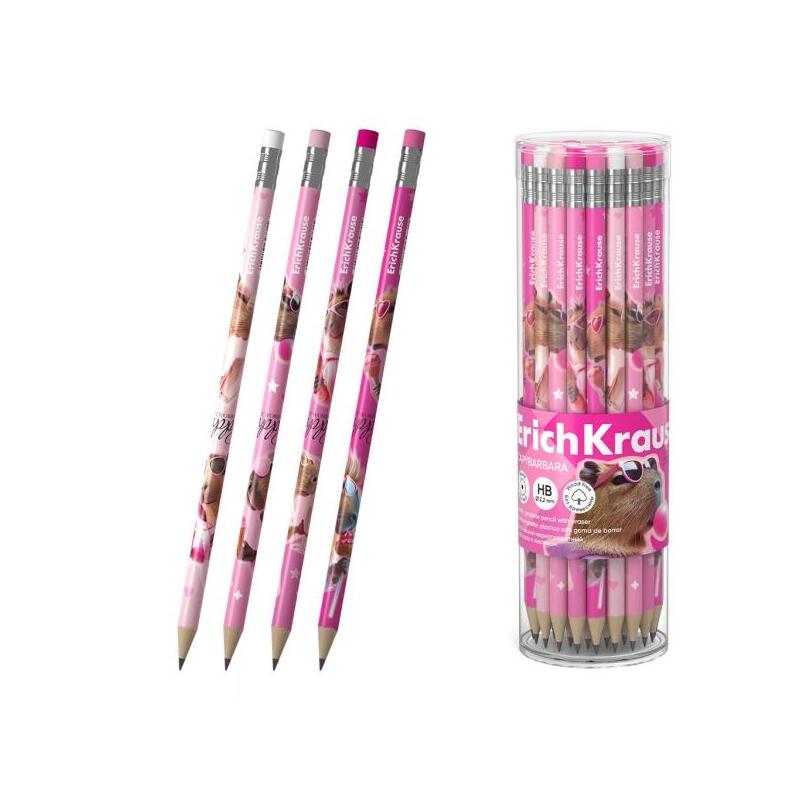 Pack De 42 Unidades Erichkrause Capybarbara Lapiz De Grafito Con Goma De Borrar - Mina Hb - Cuerpo Redondo - Plastico -