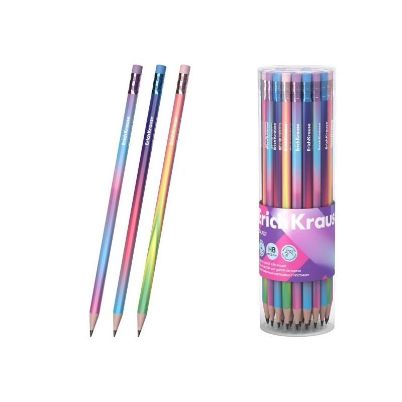Pack De 42 Unidades Erichkrause Galaxy Lapiz De Grafito Con Goma De Borrar - Mina Hb - Cuerpo Triangular - Plastico -