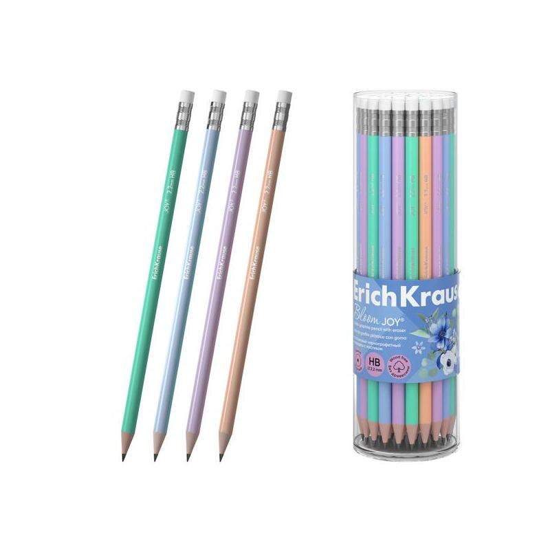 Pack De 42 Unidades Erichkrause Joy Pastel Bloom Lapiz De Grafito Con Goma De Borrar - Mina Hb - Cuerpo Redondo -