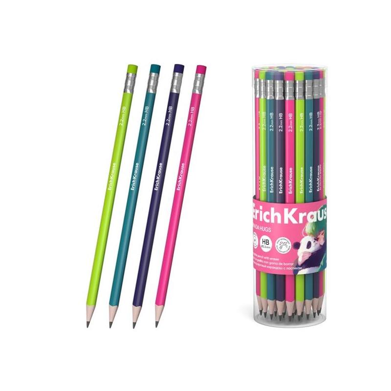 Pack De 42 Unidades Erichkrause Panda Hugs Lapiz De Grafito Con Goma De Borrar - Mina Hb - Cuerpo Redondo - Agarre