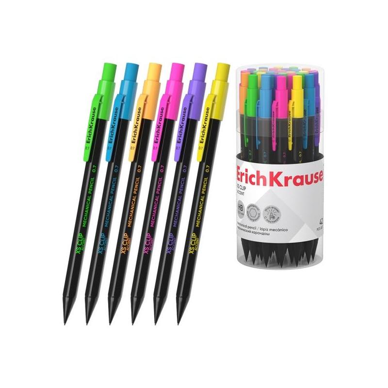 Pack De 42 Unidades Erichkrause Xs Clip Accent Portaminas - Mina Hb De 0.7mm - Goma De Borrar Integrada - Cuerpo
