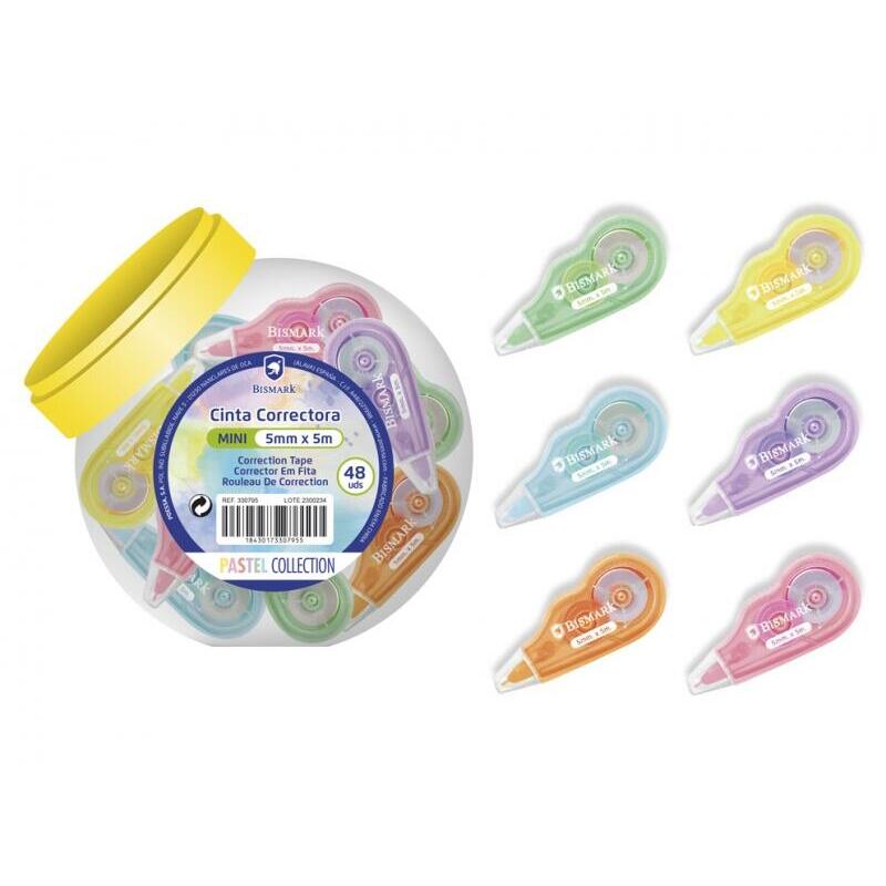 Pack De 48 Unidades Bismark Mini Cinta Correctora Pastel - Alta Calidad - Correccion Instantanea - No Mancha - No Deja