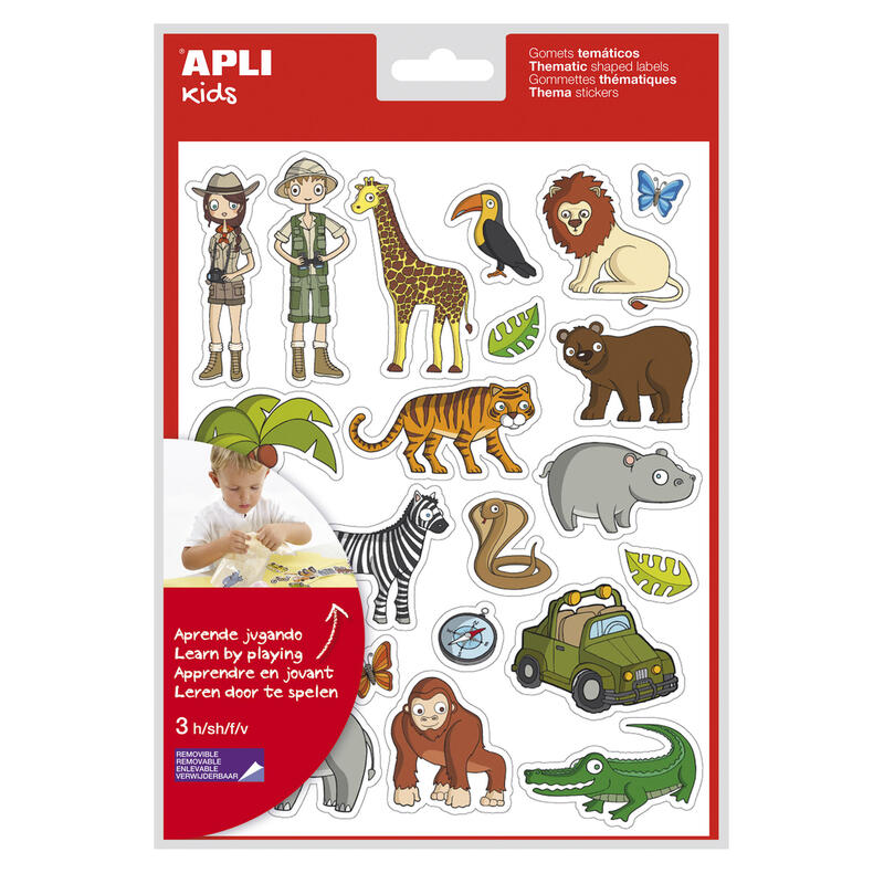 Pack De 5 Unidades Apli Bolsa De Gomets Tematicos La Selva - 63 Gomets En 3 Hojas - Adhesivo Removible - Desarrollados Con Educadores - Libre De Disolventes - Ilustraciones Divertidas - Enriquece Vocabulario - Habilidades Motoras - Colorido