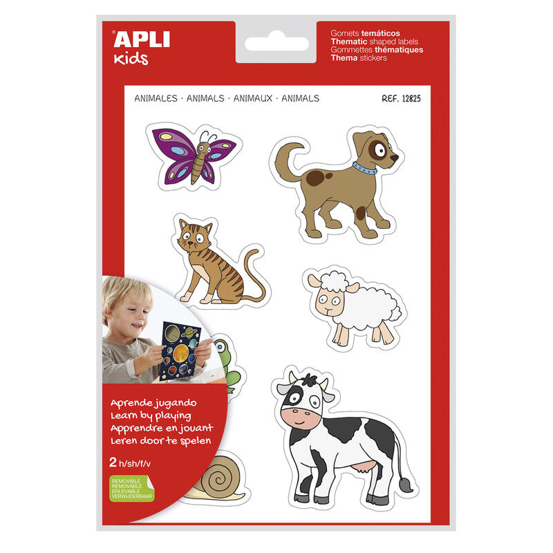 Pack De 5 Unidades Apli Gomets Tematicos Animales Xl - 28 Gomets En 2 Hojas A4 - Desarrollados Con Educadores - Adhesivo Removible - Tamaño Xl Sin Borde - Adhesivo Base Agua - Libre De Disolventes - Coloridos