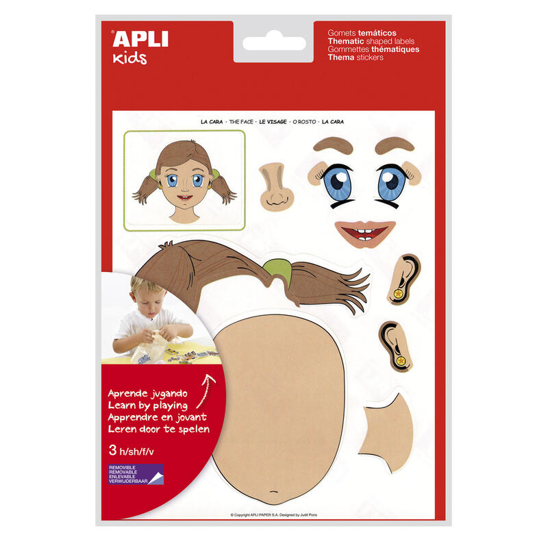Pack De 5 Unidades Apli Gomets Tematicos La Cara - 144 Unidades - Desarrollados Con Educadores - Ayudan A Identificar Partes De La Cara - Adhesivo Removible - Ideal Para Escuelas - Adhesivo Base Agua - Libre De Disolventes - Colorido